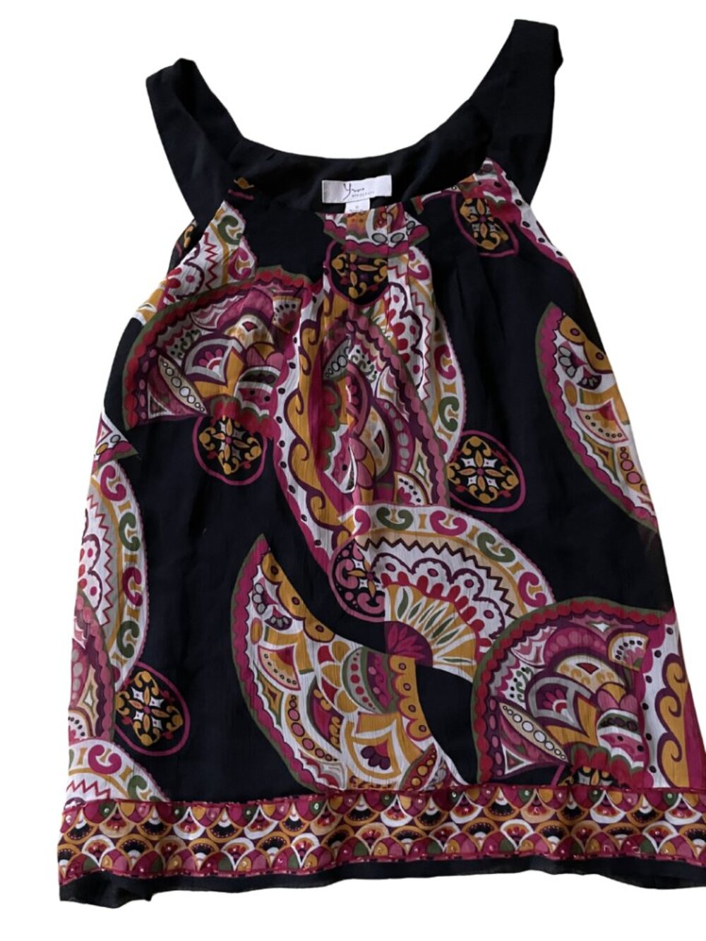 Yves (Yvers) Paisley Beaded Tank Top | Boho Sleeveless Blouse | Size 6